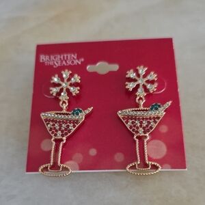 Gold and Red Cocktail Martini Earrings NWT